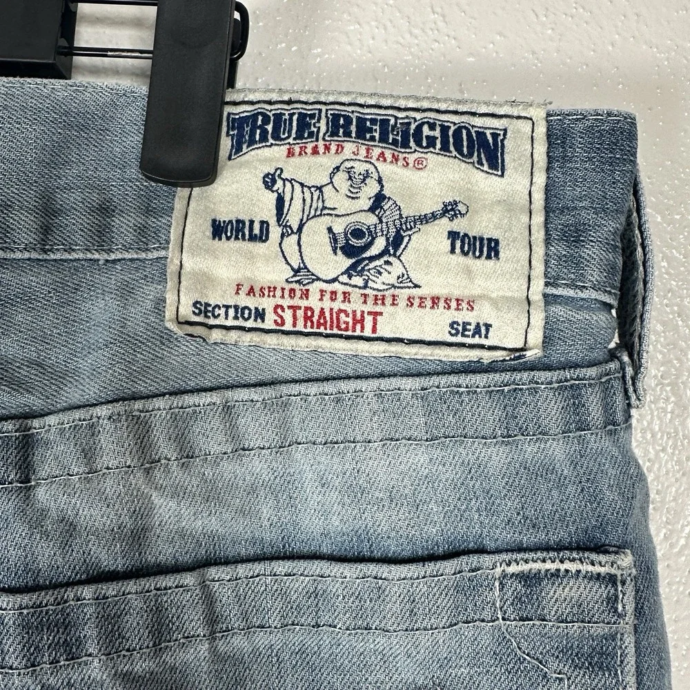 True‎ Religion Jeans Mens Size 32x32 Straight Distressed Medium Wash Made in USA